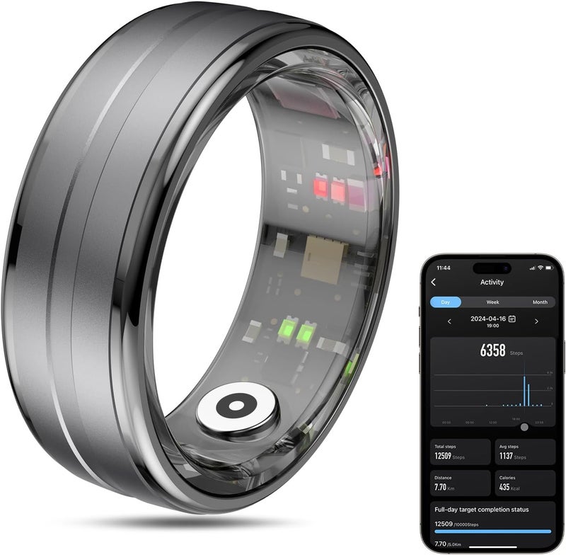 MagLoop Smart Ring Health Tracker for Men/Women,Fitness Ring Sleep Tracker,Fast Charging for Long-Lasting Use,for Pedometer Exercise,Monitor Sleep, Heart Rate, Stress,Waterproof (Black, 8) - Image 1
